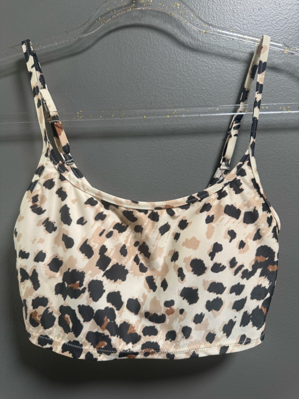 AERIE Leopard-Print Longline Scoop Swim  Bikini Top S
